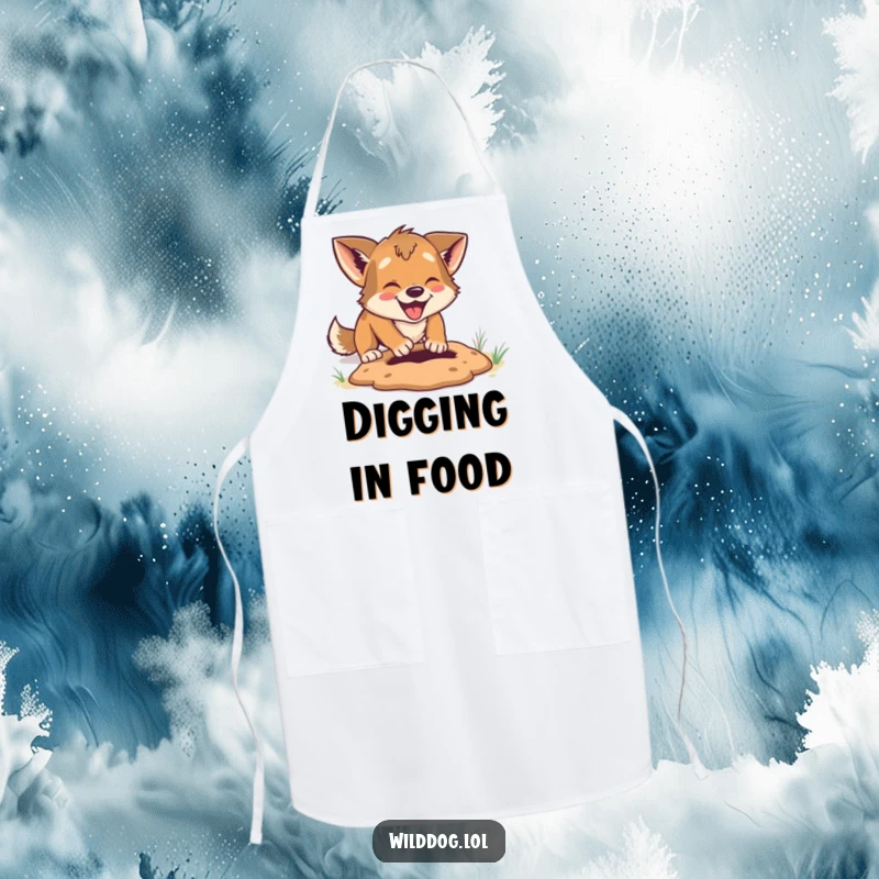 Funny Apron: Wild dog digging with great enthusiasm, a humorous and practical accessory for kitchen fun.