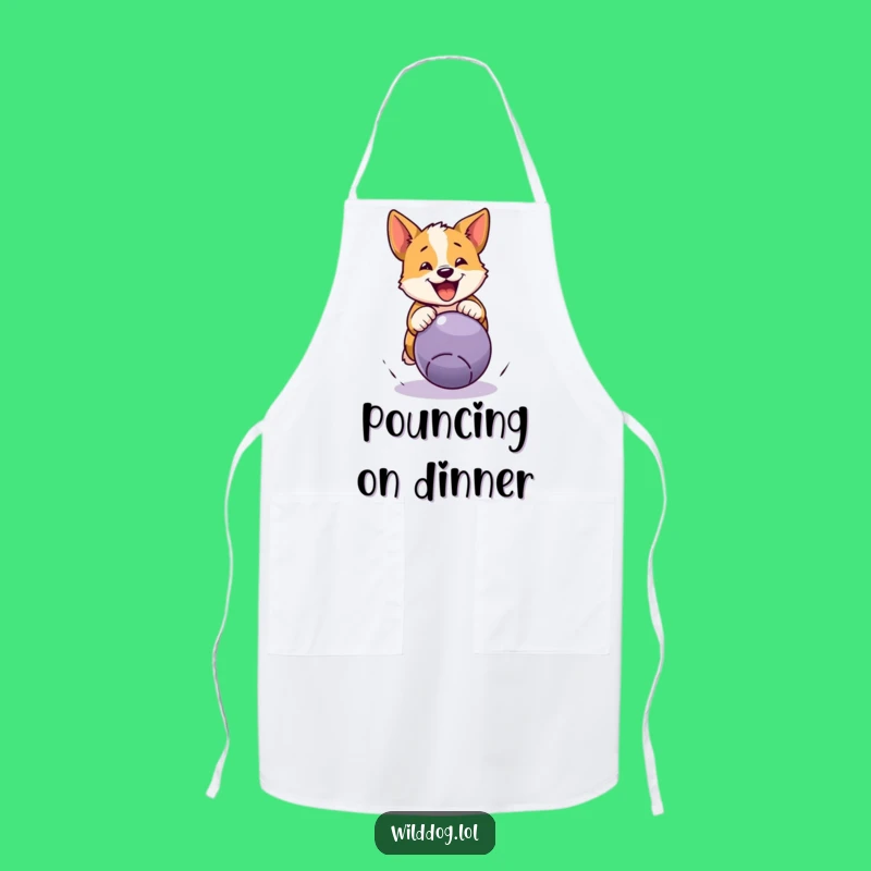 Funny Wild Dog Pouncing Ball Apron: Hilarious Kitchen Wear for Active Cooks
