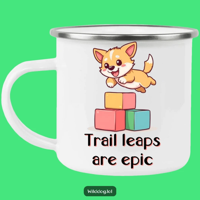 Funny Dog Leaping Camping Mug - Adventure Fuelled by Playful Jumps