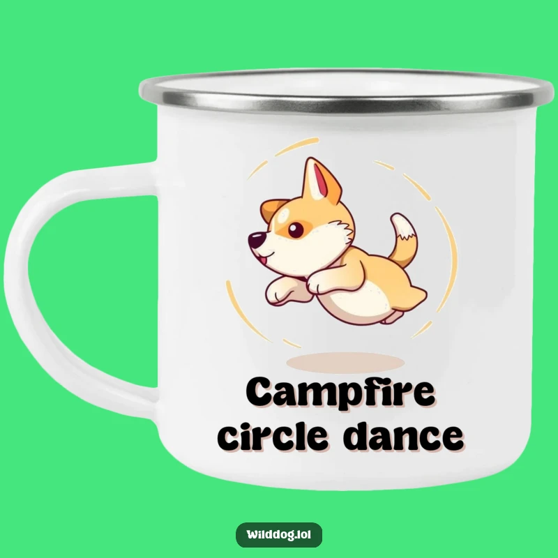 Funny Dog Tail Chase Camping Mug: Dizzy Outdoor Fun, Hilarious Adventure Gift