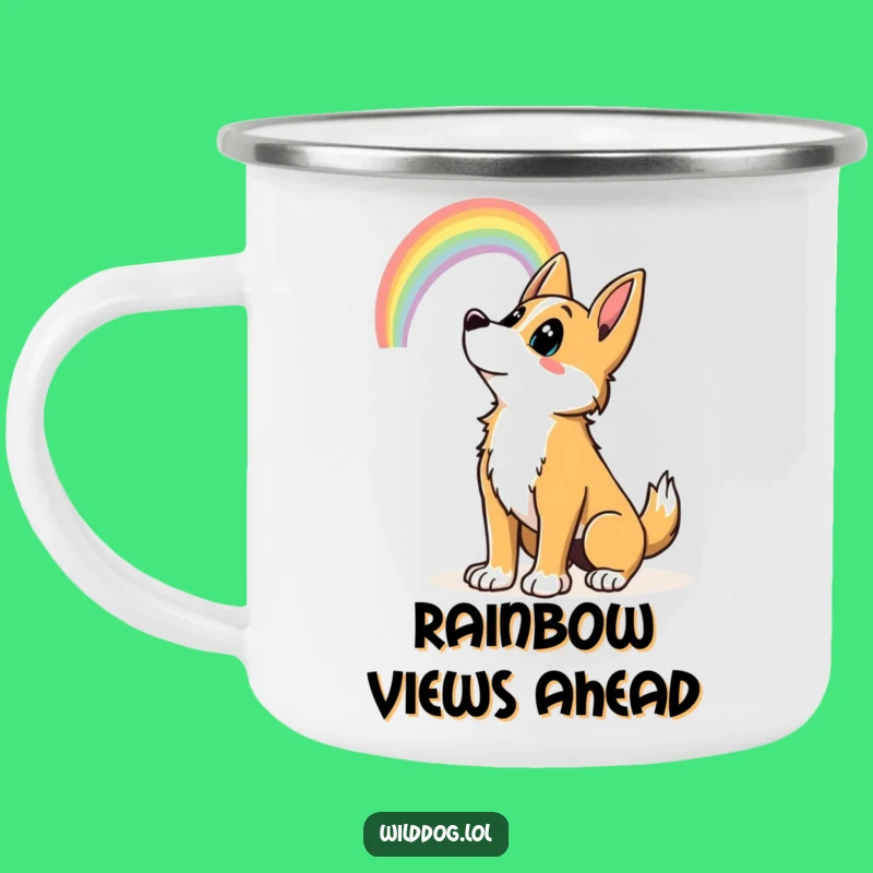 Funny Wild Dog Rainbow Camping Mug: Your Hilarious Companion for Sunny Days