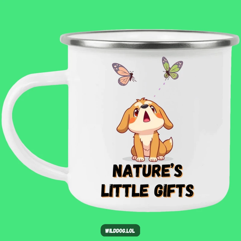 Funny Wild Dog Butterfly Camping Mug: Campfire Wonder, Hilarious Nature Gift