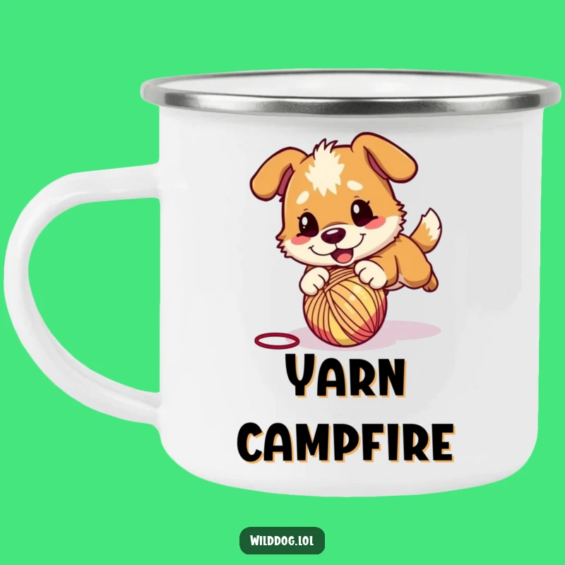 Funny Wild Dog Yarn Pounce Camping Mug: Adventure Play, Energetic Funny Gift