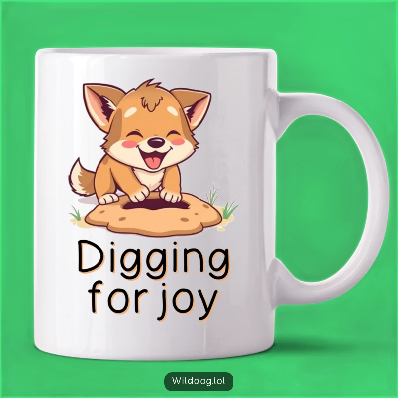 Funny Digging Dog Mug: Enthusiastic Canine Excavator, Perfect Humorous Gift