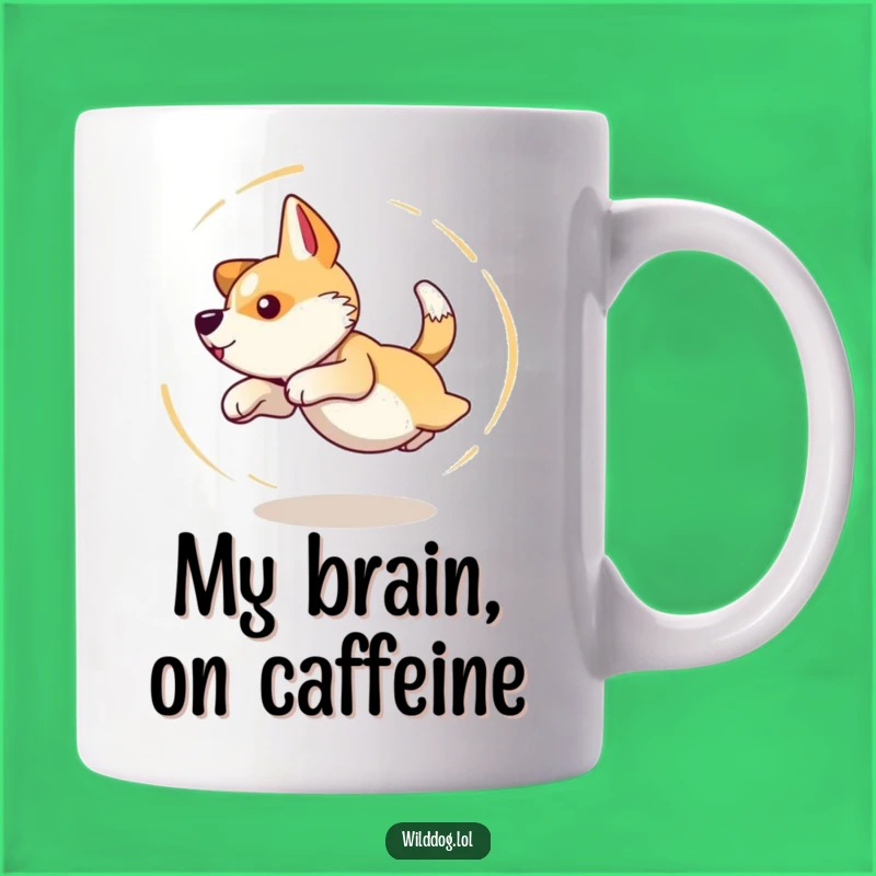Funny Dog Tail Chase Mug: Dizzy Wild Dog Design, Hilarious Gift for Energetic Pets