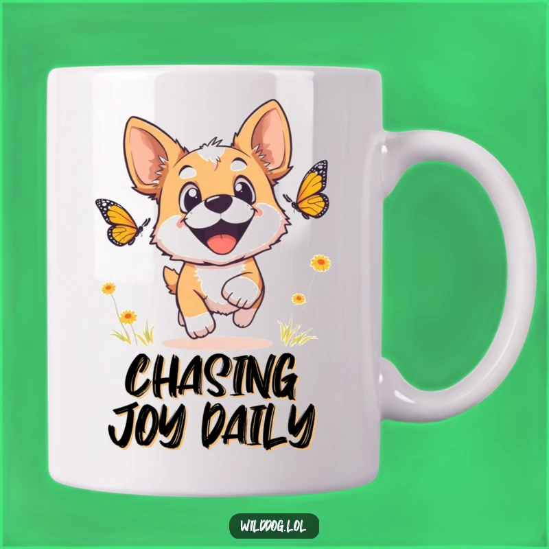 Funny Wild Dog Butterfly Mug: Joyful Chase, Perfect Gift for Nature Lovers