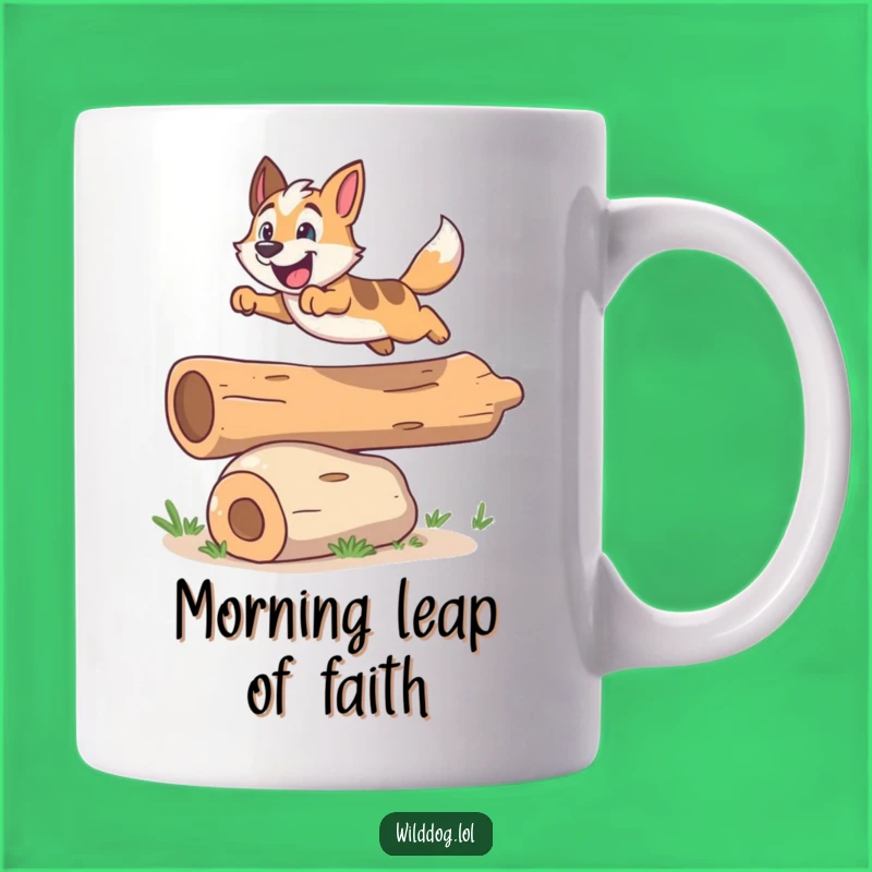 Funny Leaping Dog Log Mug - Energetic Gift for Active People