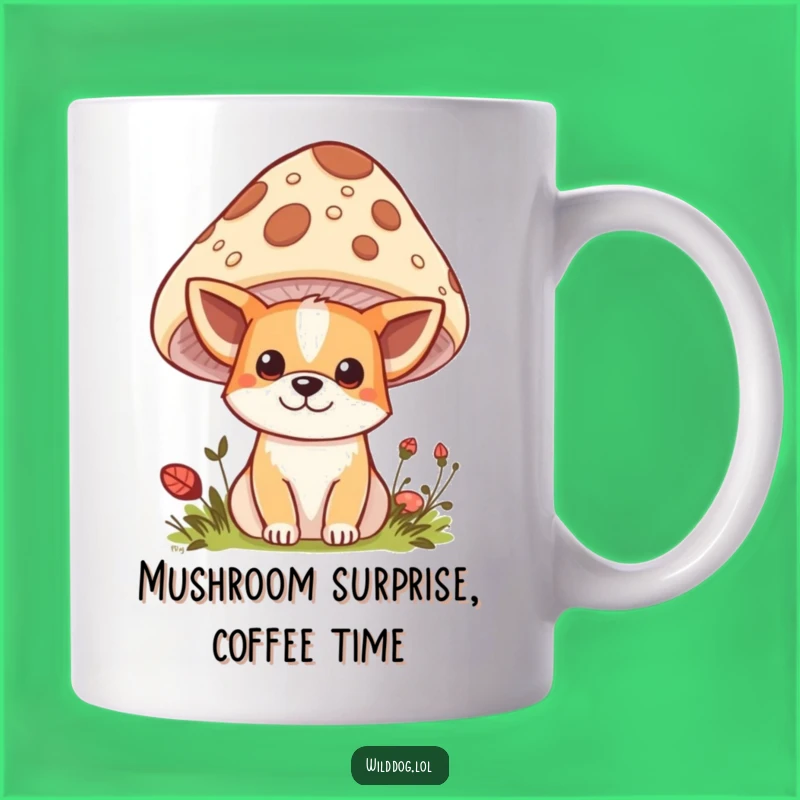 Funny Kawaii Wild Dog Mug: Mushroom Peek Surprise Gift for Animal Lovers