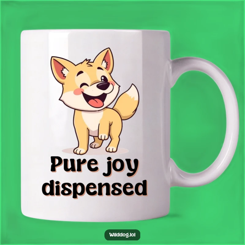Funny Happy Dog Mug: Tail Wagging Joy, Enthusiastic Canine Greeting Gift