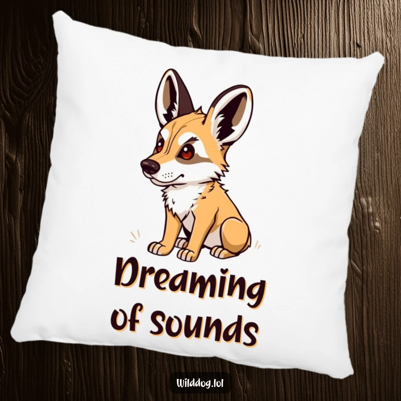 Funny Pillow: Wild dog with perked ears, listening intently to a distant noise, offering humorous comfort and decor.