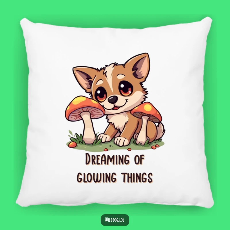 Funny Dog Pillow: Glowing Mushroom Mystery, Comfy Cushion for Cozy Humor