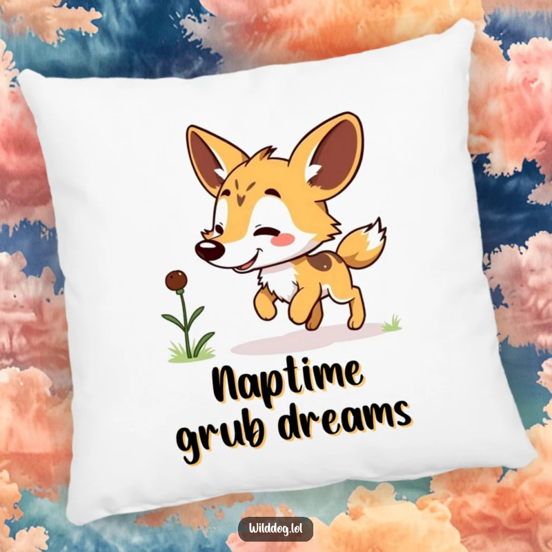 Funny Kawaii Wild Dog Pillow: Soft cushion featuring a cute dog doing a little hop, offering comfort and funny charm.