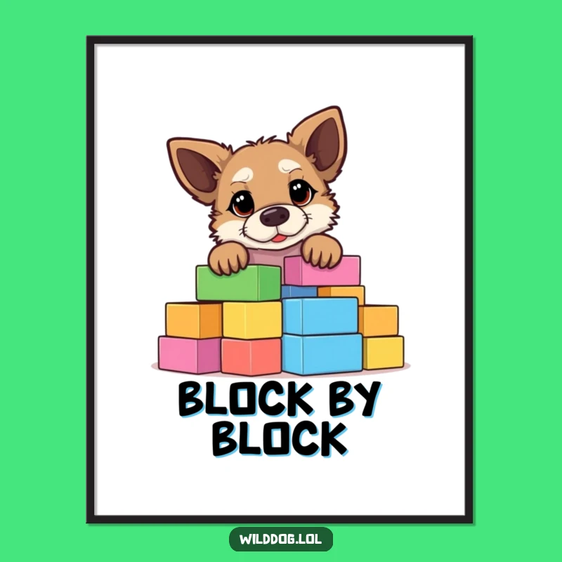 Printable Funny Building Block Wild Dog Art - Instant Humorous Download Gift