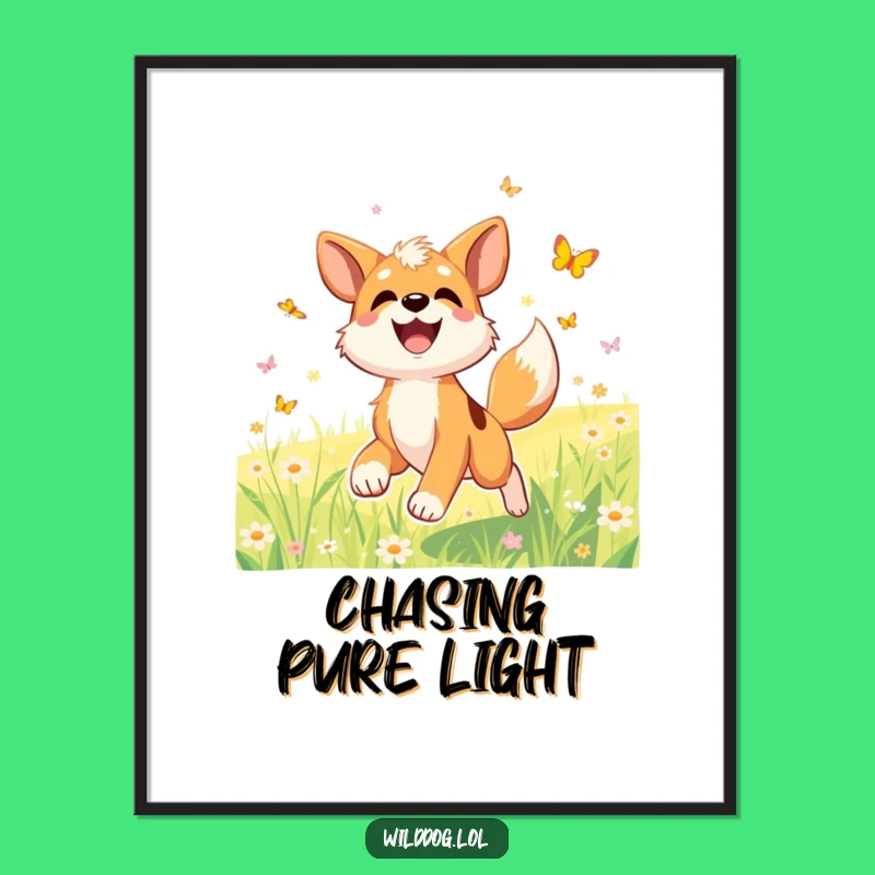 Funny Dog Meadow Digital Print, Joyful Chase Art, Instant Funny Gift Download