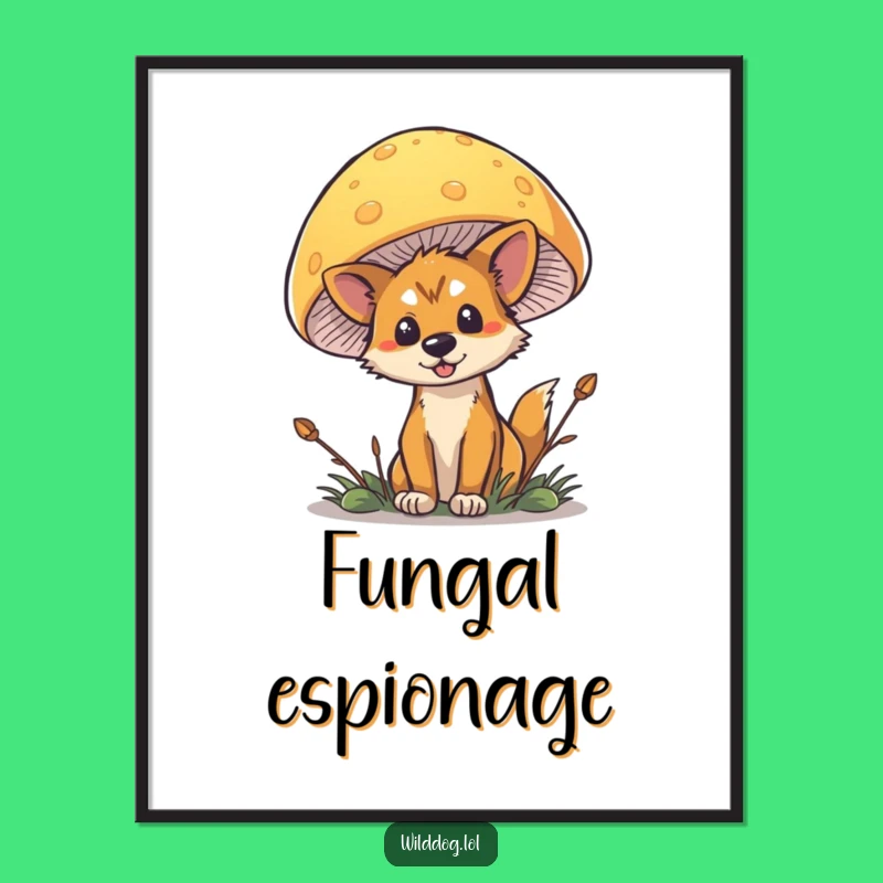 Funny Wild Dog Mushroom Digital Art: Hilarious Peek-a-Boo Forest Print