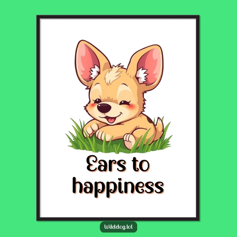 Funny Big-Eared Dog Grass Roll Digital Art - Instant Whimsy for Walls