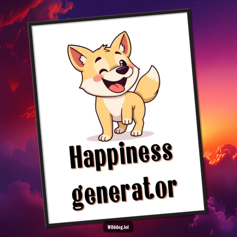 Funny digital art print of a wild dog with its tail wagging so fast it's a blur.