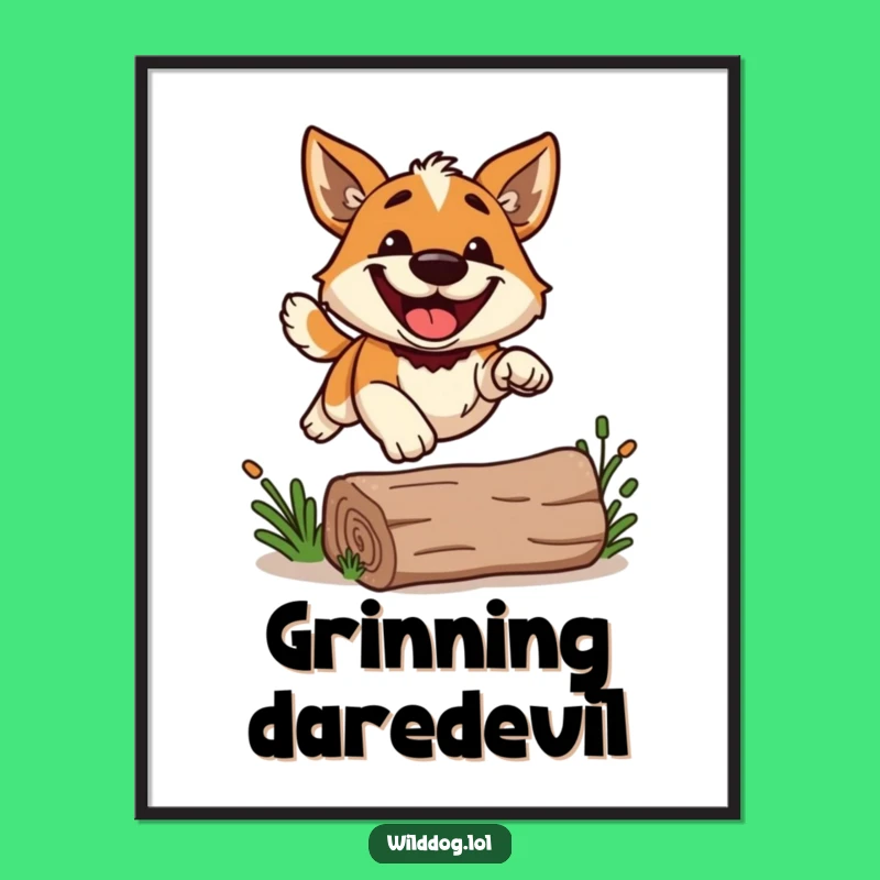 Funny Grinning Dog Leap Digital Art: Joyful Jumper Decor Gift