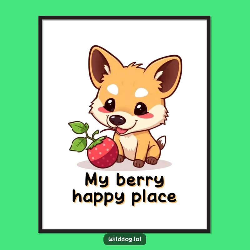 Funny Kawaii Wild Dog Digital Print: Playful Berry Nudge Instant Art, Unique Funny Gift