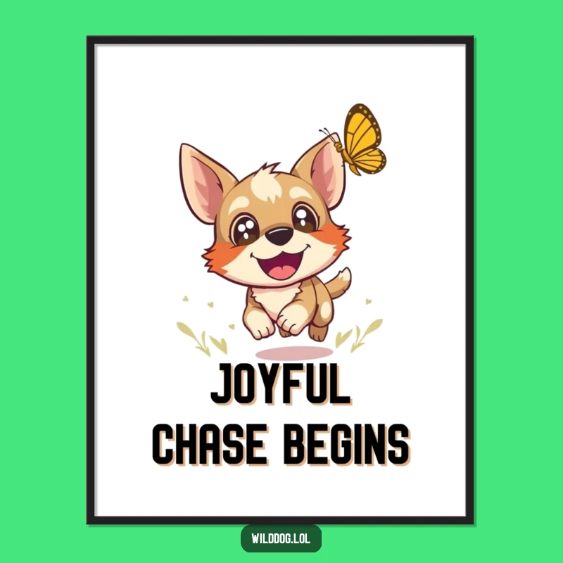Funny Wild Dog Butterfly Art Print: Joyful Chase Decor, Hilarious Wall Art Gift