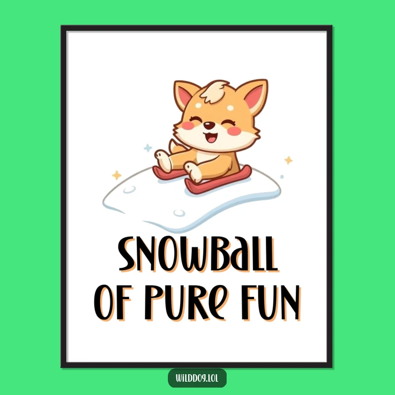 Funny Wild Dog Snow Hill Digital Art: Instant Hilarious Winter Decor