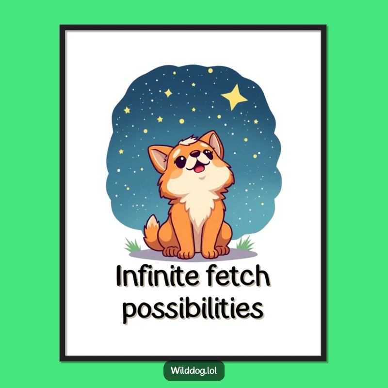 Funny Wild Dog Starry Sky Digital Art: Dreamy Night Decor!