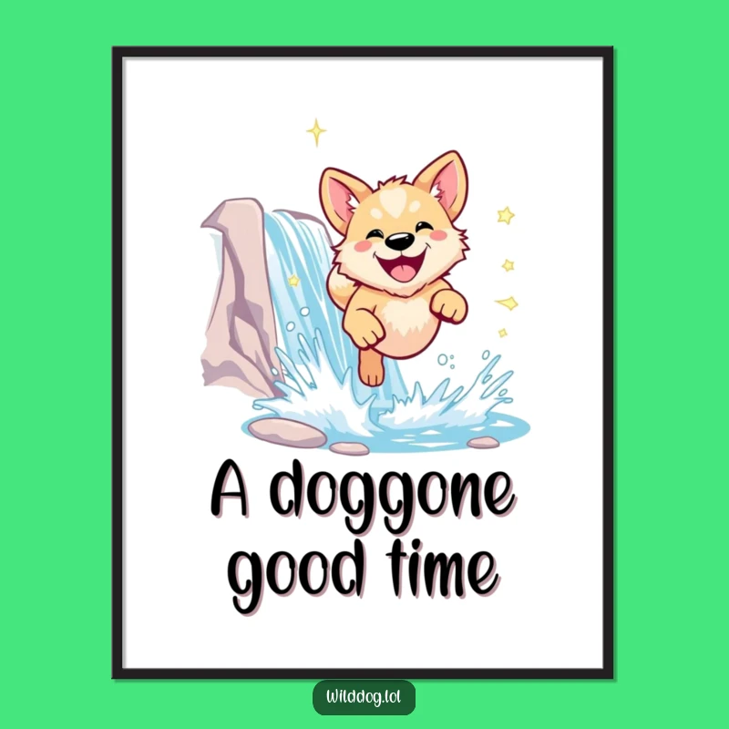Funny Wild Dog Waterfall Digital Art - Instant Joyful Nature Decor