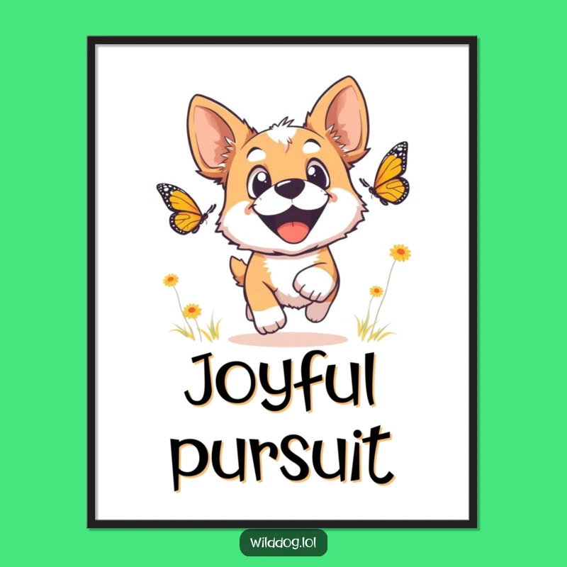 Funny Wild Dog Digital Art: Joyful Chase Print, Instant Humorous Decor