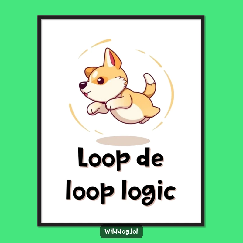 Funny Dog Tail Chase Digital Art: Dizzy Dog Print, Hilarious Instant Gift