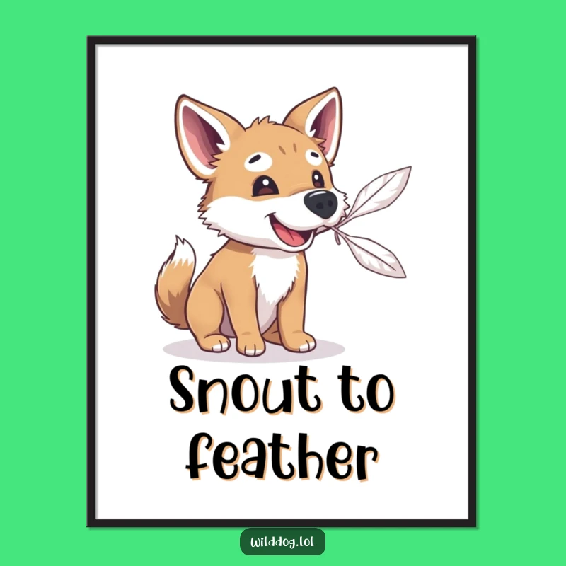 Printable Funny Feather Catcher Wild Dog Art - Instant Playful Download Gift