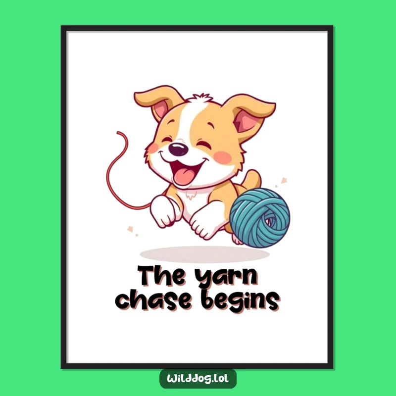 Funny Puppy Yarn Digital Art: Playful Dog Wall Decor, Instant Download