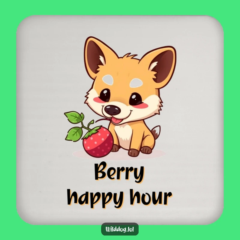 Funny Kawaii Wild Dog Coaster: Protect Surfaces with Berry Nudge Art, Cute Funny Gift