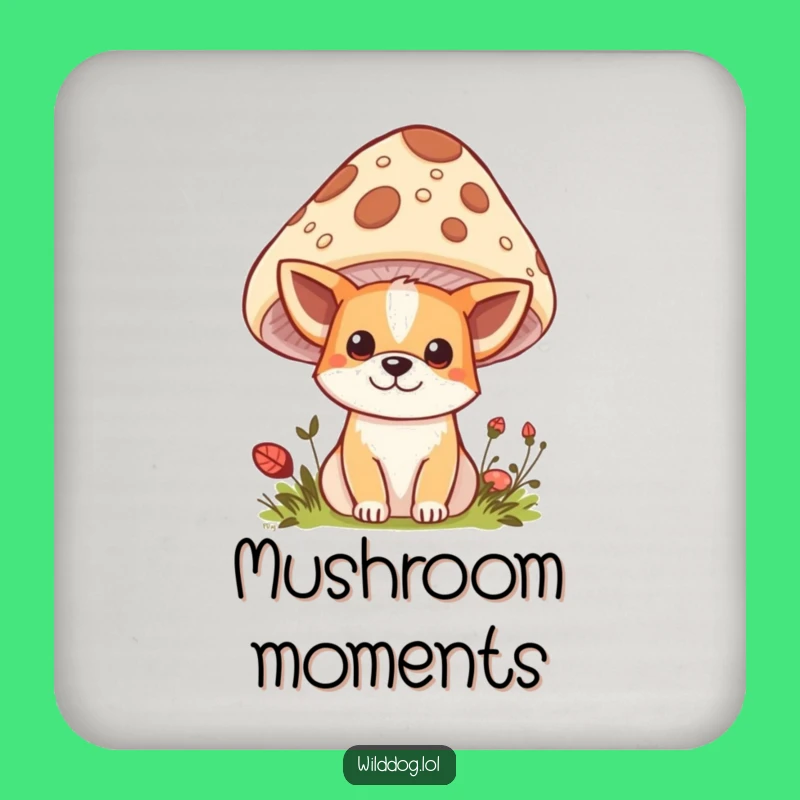 Funny Kawaii Wild Dog Coaster: Protect Surfaces with Mushroom Peek, Cute Funny Gift