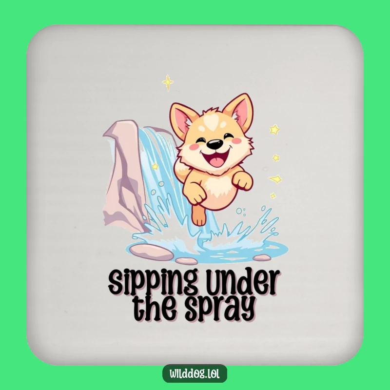 Funny Wild Dog Waterfall Drink Coaster - Protect Surfaces Joyfully