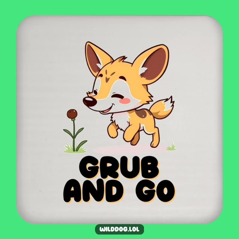 Funny Kawaii Wild Dog Coaster: Protect Surfaces with Grub Hop, Cute Funny Gift
