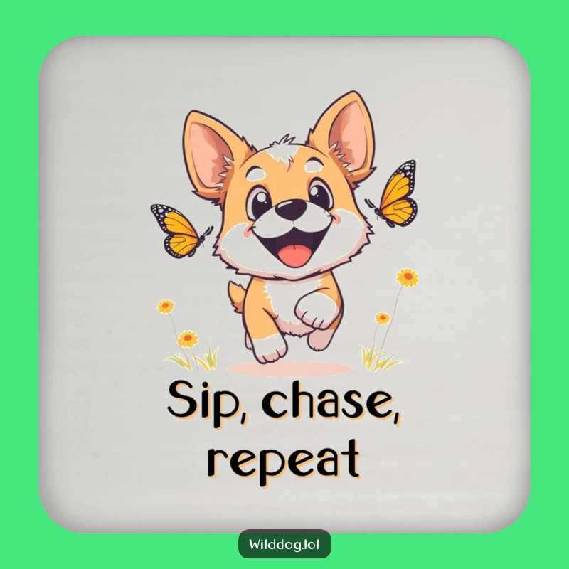 Funny Wild Dog Coaster: Joyful Chase Protector, Humorous Drink Accessory Gift