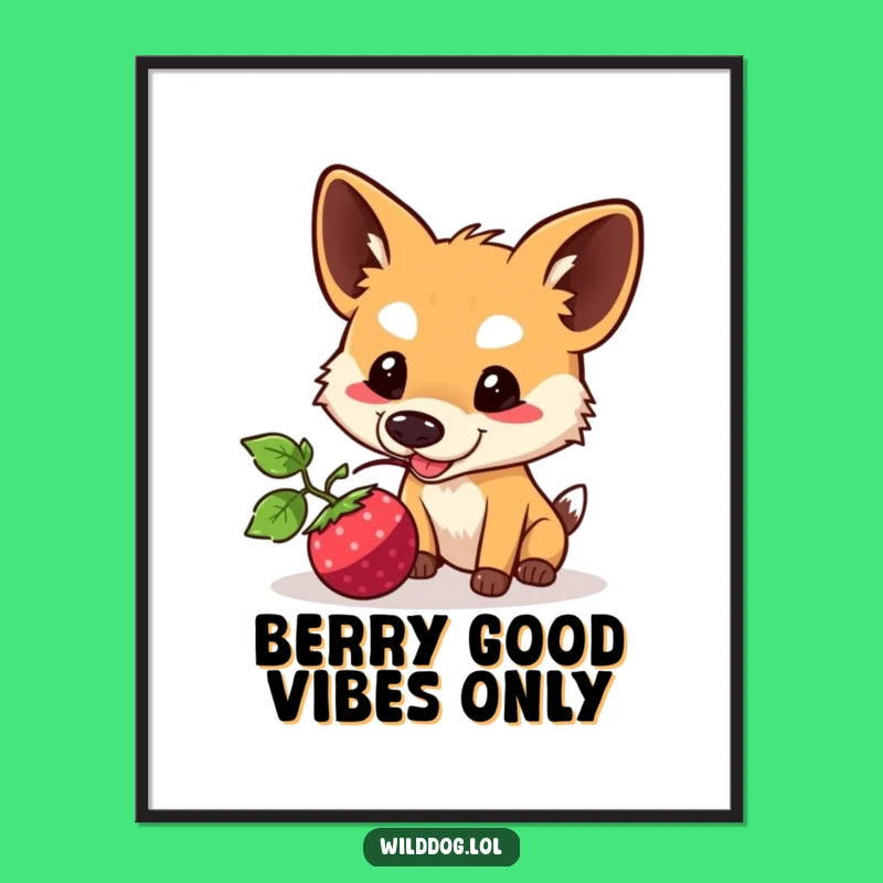 Funny Kawaii Wild Dog Poster: Playful Berry Nudge Wall Art, Delightful Funny Gift