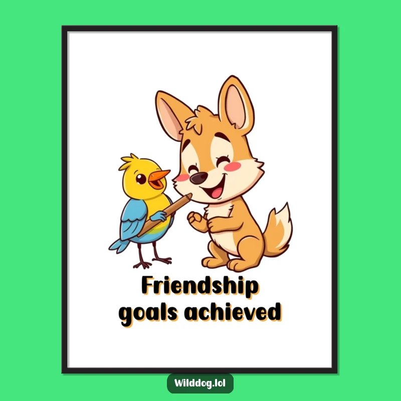 Funny Wild Dog & Bird Poster: Adorable Wall Art for a Hilarious Touch