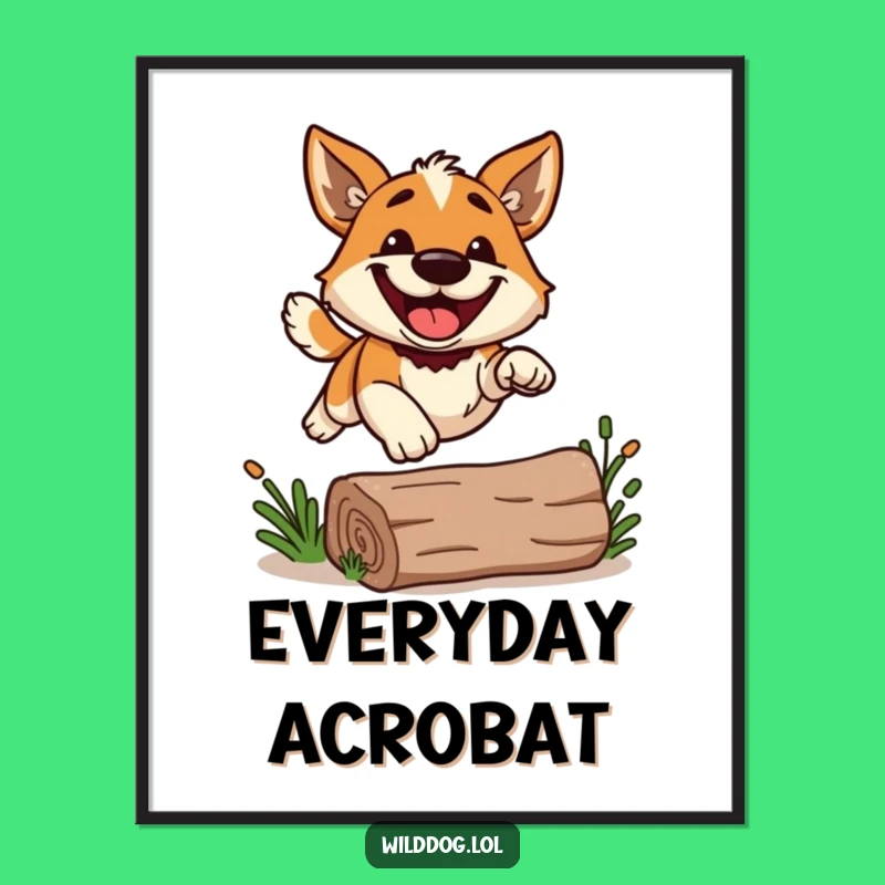 Funny Grinning Dog Leap Poster: Joyful Jumper Wall Art Gift