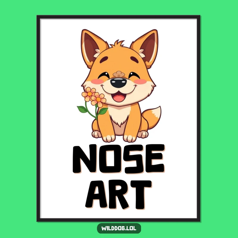 Funny Wild Dog Flower Nose Poster: Joyful Art, Cheerful Funny Gift