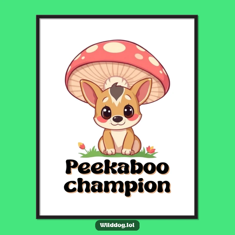Funny Wild Dog Mushroom Poster: Whimsical Curious Art, Gift for Dog Lovers