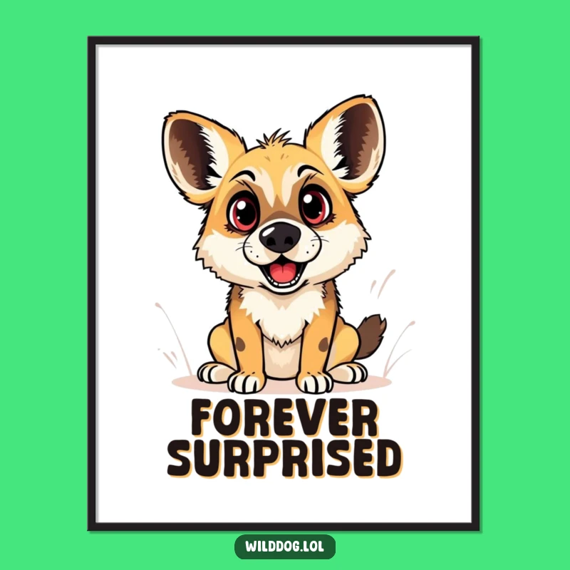 Funny Wild Dog Surprise Poster: Wide-Eyed Art, Perfect Wall Gift!