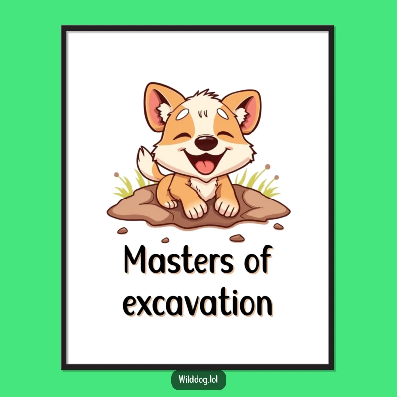 Funny Dog Poster: Enthusiastic Wild Digger Art, Hilarious Home Decor Gift