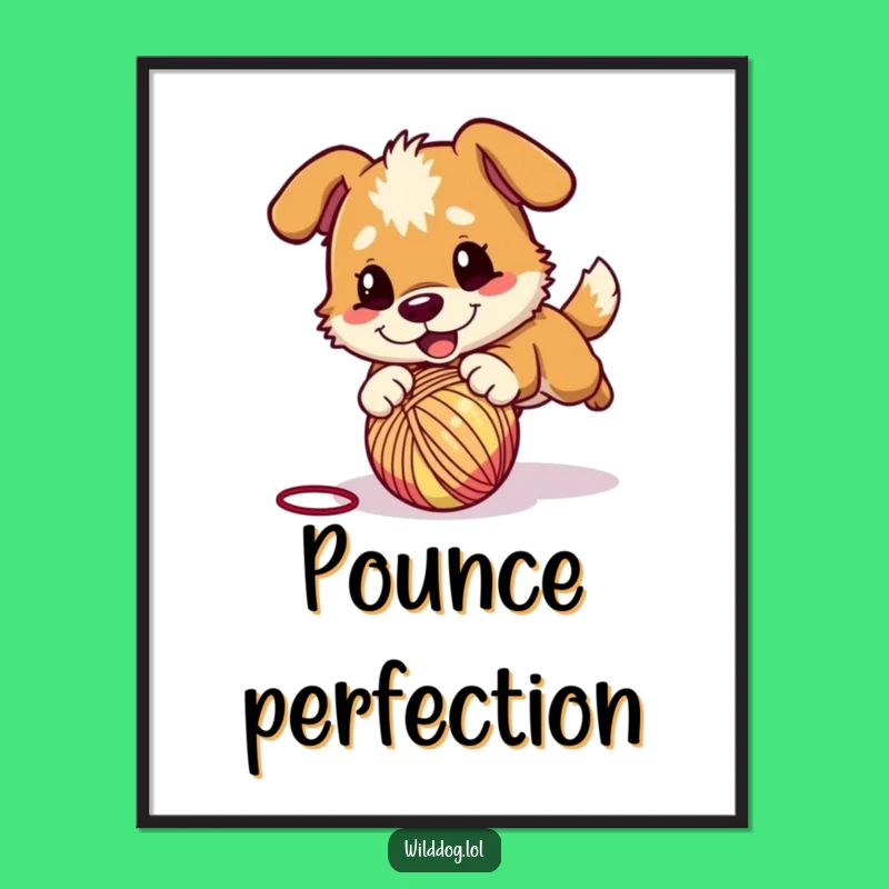 Funny Wild Dog Yarn Pounce Poster: Playful Art, Energetic Funny Gift