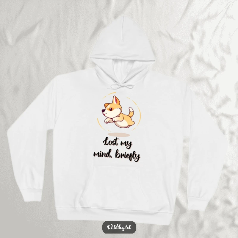 Funny hoodie showing a wild dog caught in a dizzy loop, hilariously chasing its tail with boundless energy.