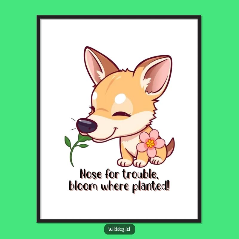 Free Printable Funny Wild Dog Flower Sniff Wall Art: Gentle Decor Downloadable