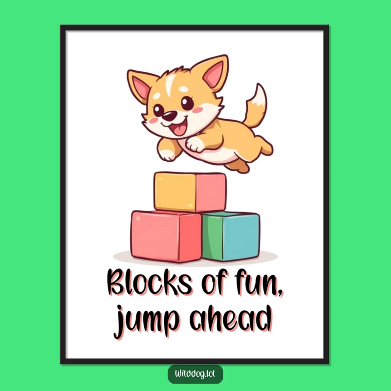 Free Printable Wall Art: Hilarious Wild Dog Jumping - Funny Downloadable Decor