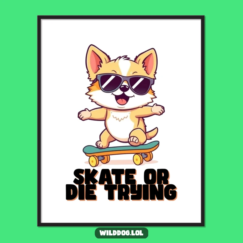 Funny Free Printable Dog Skateboard Art - Downloadable Humorous Wall Decor