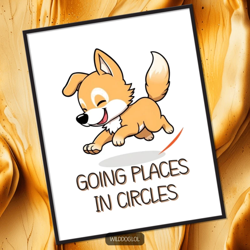 Funny Free Printable Wild Dog Wall Art: A dog character in a comical spin, chasing its tail with pure, unadulterated joy.