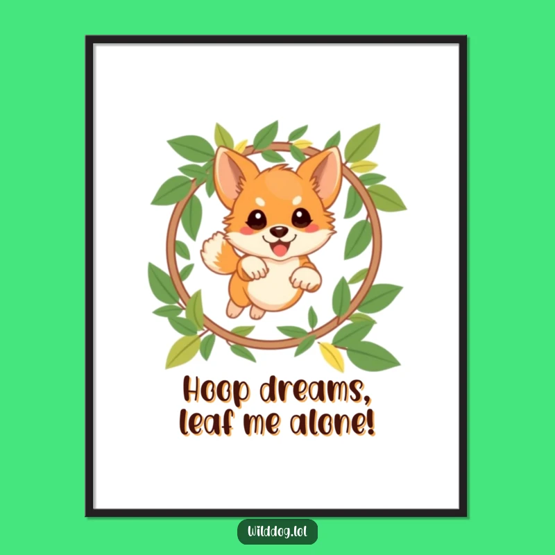 Free Printable Funny Wild Dog Leaf Hoop Wall Art: Playful Decor Downloadable